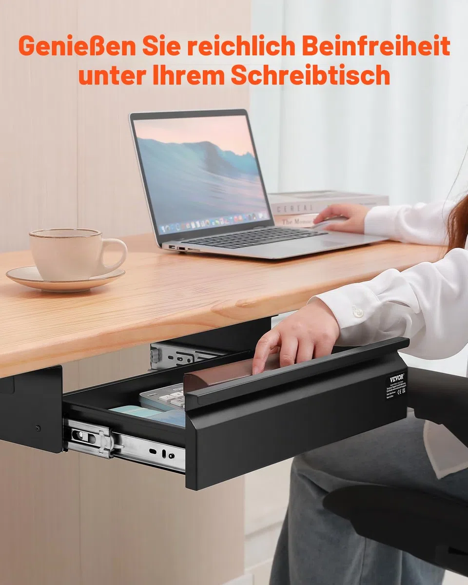VEVOR Untertisch Schublade 440x223x101 mm, Unterbau Schreibtisch, versteckter Schreibtisch-Aufbewahrungs-Organizer, Bleistiftschublade unter dem Tisch für Sitz-Steh-Arbeitsplätze im Büro & zu Hause