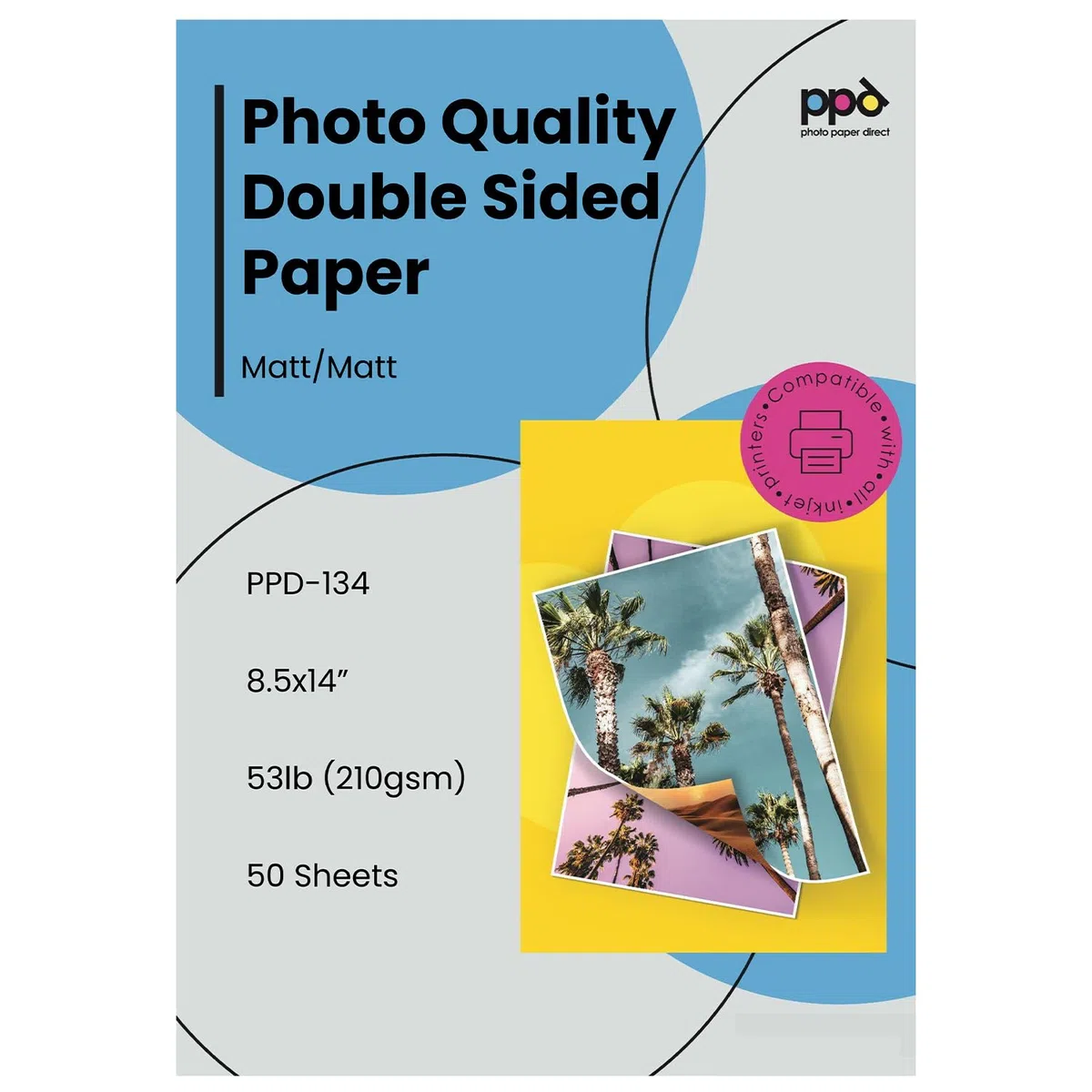PPD Inkjet matt doppelseitig Schweres Fotopapier Legal 21,6 x 35,6 cm 53Lbs. 210 gsm 9 Mil X 50 Blatt (ppd134–50) | Professionelles doppelseitiges Fotopapier. Sofort trocken und wasserfest für lebendige Marketing-Flyer. 210 g/m² PPD-134-50