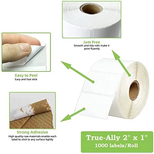 True-Ally Chromo Barcode-Aufkleber, 50 x 25 mm, 50 mm x 25 mm, 1000 Etiketten pro Rolle, selbstklebender Aufkleber zum Drucken von Barcoding(Ribbon erforderlich), 1 Rolle pro Packung (1000 Etiketten)