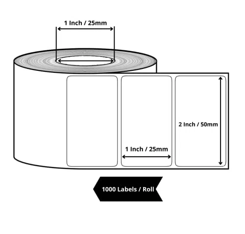 True-Ally Chromo Barcode-Aufkleber, 50 x 25 mm, 50 mm x 25 mm, 1000 Etiketten pro Rolle, selbstklebender Aufkleber zum Drucken von Barcoding(Ribbon erforderlich), 1 Rolle pro Packung (1000 Etiketten)