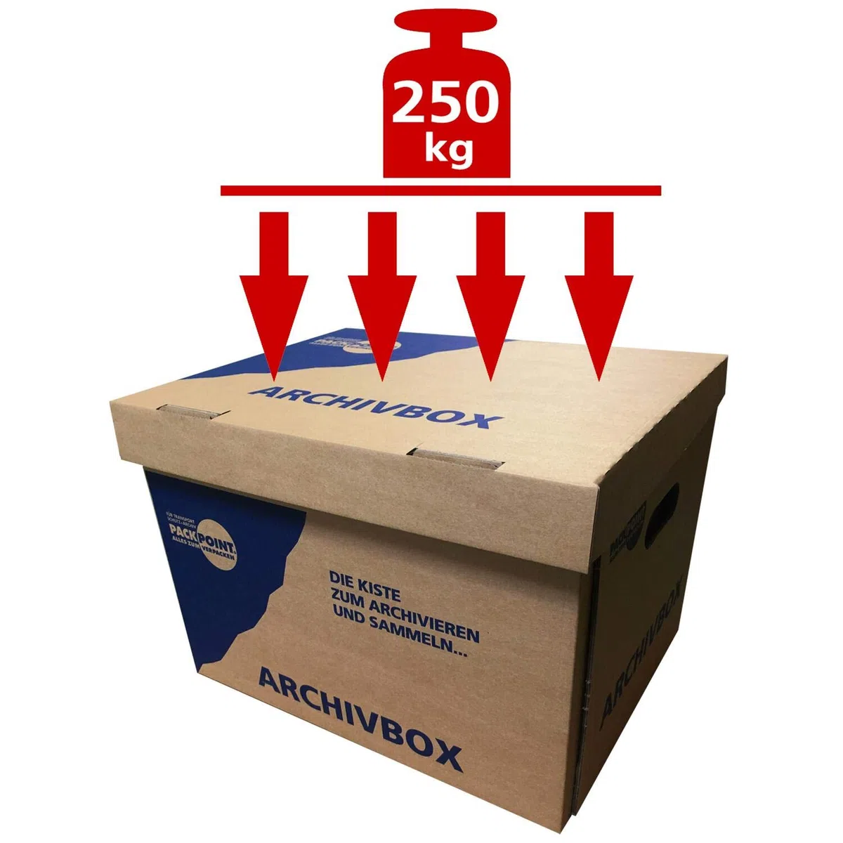 1-PACK Archivbox Lagerbox 400x320x290mm extrem stabil, bis 250kg stapelbar/Ausführung: Braun mit Beschriftung"Archivbox", 10 Stück