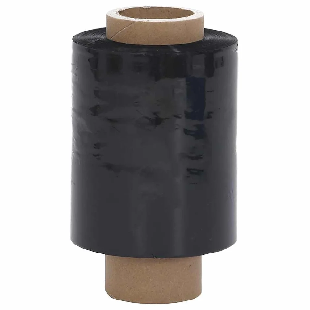 PE Stretchfolie Schwarz 23 μm 10 cm x 150 m, 50 Stück Stretchfolien mit Griff, strapazierfähige Verpackungsfolie aus Polyethylen für Schutz vor Staub und Schmutz bei Lagerung