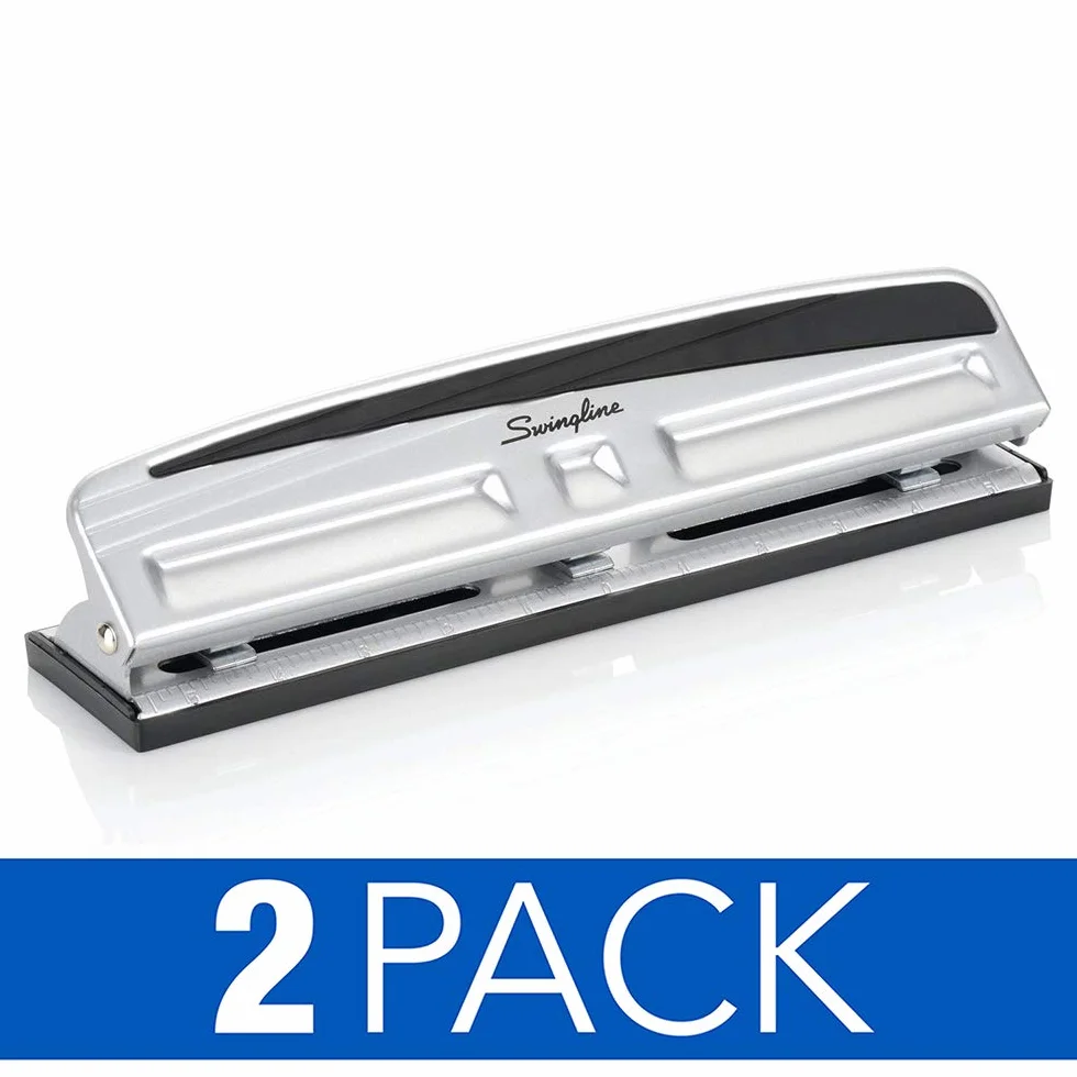 Swingline A7074066AZ Desktop-Lochstanzer, verstellbar, 2–3 Löcher, 10 Blatt, Schwarz/Silber, 2 Stück