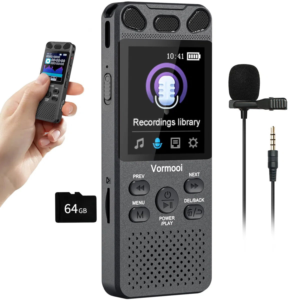 80 GB 110 Stunden professioneller Sprachrekorder Vormooi | 2,15 Zoll Bildschirm Farben, externes Mikrofon, Sprachaktivierung, digitaler Audio-Rekorder, Konferenzunterricht