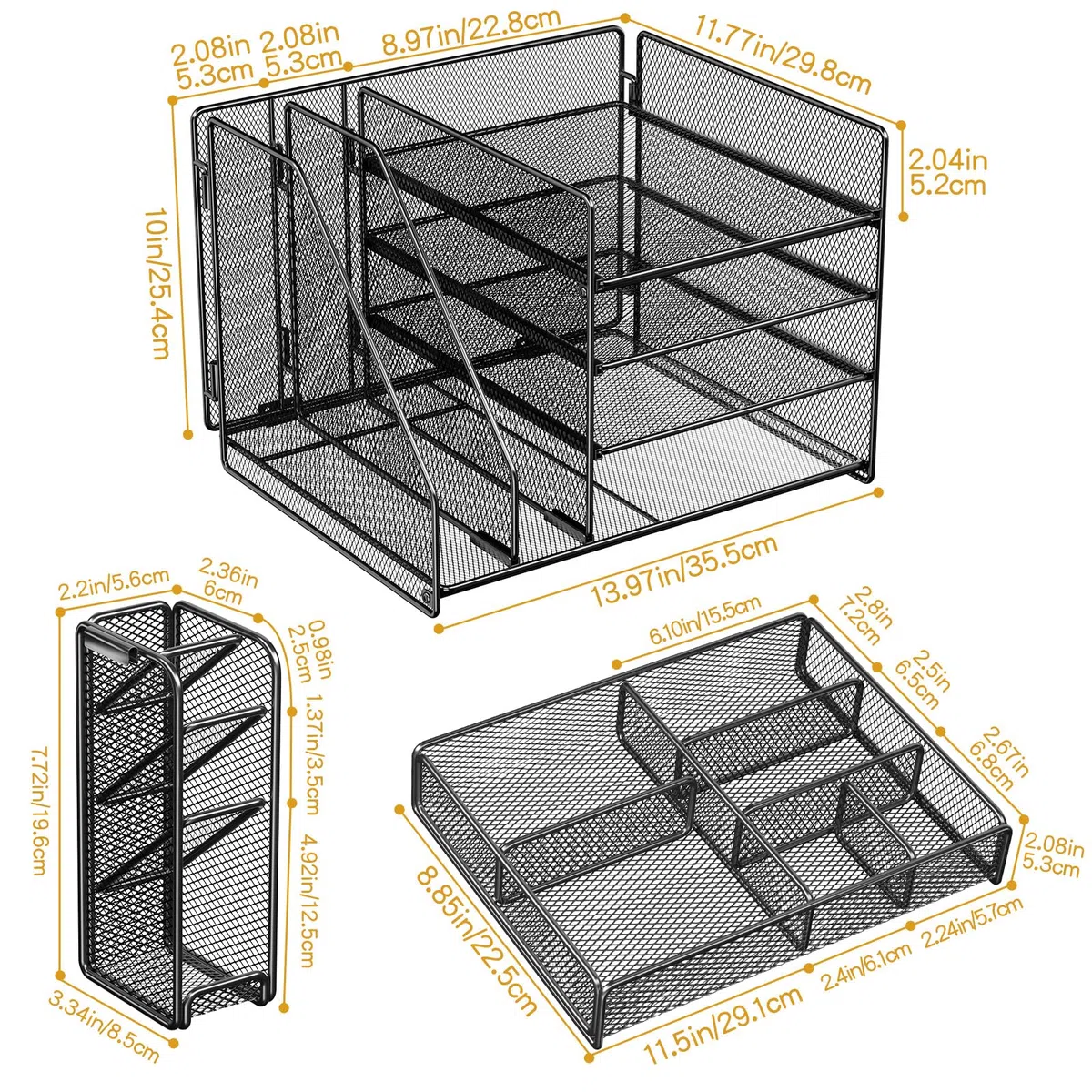 Schreibtisch Organizer mit Aktenhalter - 5-Tier Briefablage Ablagefächer mitSchublade,4 Stithalter, Schreibtisch-Aufbewahrung, Zeitschriftenhalter fürBürobedarf (schwarz)