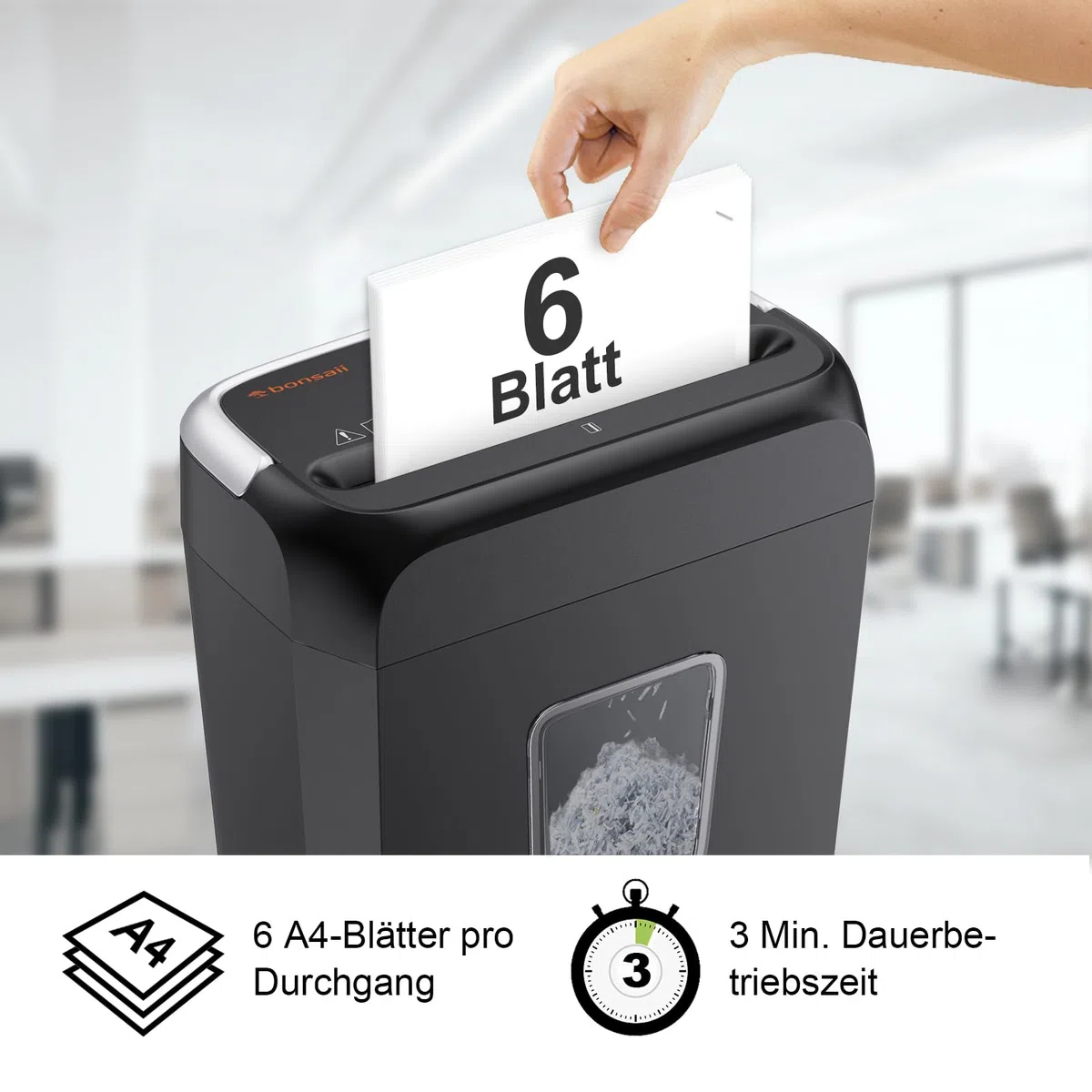 Bonsaii Aktenvernichter, Schreddert 6 Blätter auf Einmal, Kann Kreditkarten und Büroklammern Zerkleinern, Papierschredder mit Einem 13-Liter-Abfallbehälter C237-B
