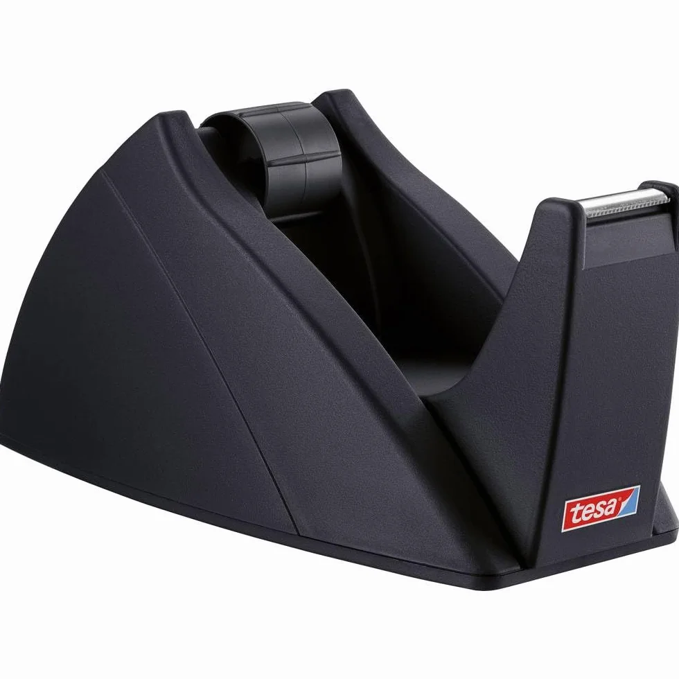 tesa Easy Cut Tischabroller - Nachfüllbarer, standfester Klebeband-Spender für Klebebandrollen bis 33 m x 19 mm - Schwarz