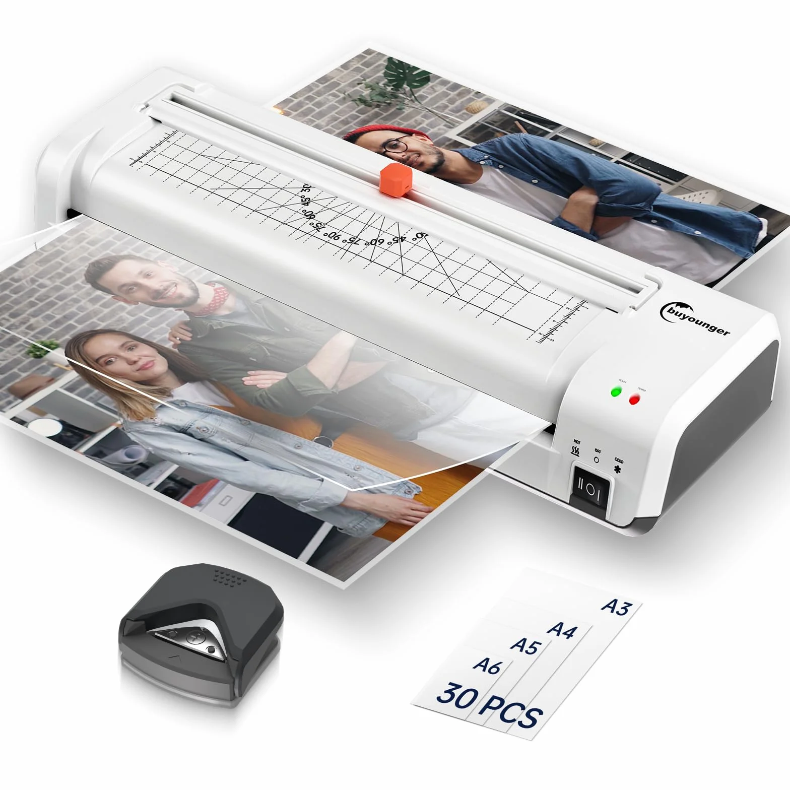 Laminiergerät A3, 9-in-1 Laminiergerät mit 30 Stück für A3/A4/A5/A6, Heiß und Kalt Laminiergerat Set mit Eingebauter Papierschneider und Eckrunde für den Heimgebrauch, Schule, Büro und Restaurant