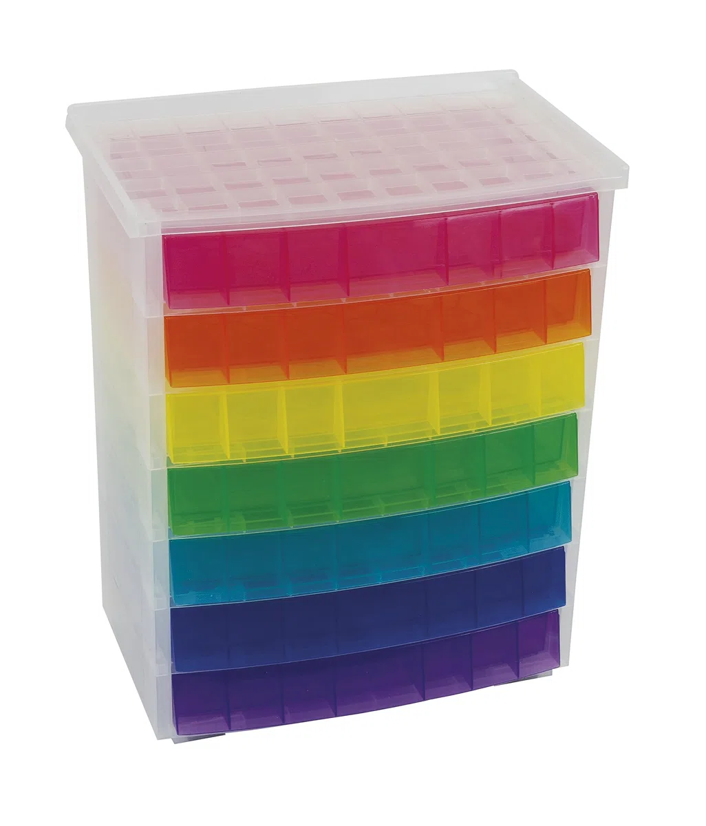 TimeTEX - Schubladen-Box Regenbogen | Schubladen-Box in 7 Farben, ideal für die Organisation und als Hingucker auf dem Schreibtisch. Aus 100% recycelbarem Polypropylen | Inhalt: 7 Schubladen