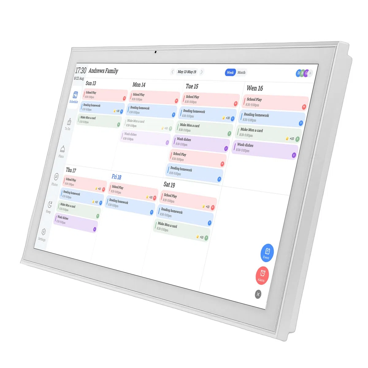 Bewinner 21,5-Zoll-Smart-Digitalkalender mit Touchscreen, Familienplaner und Aufgabentabelle, 1920 X 1080p Digitaler Bilderrahmen für Schreibtisch- oder Wandmontage, ß (EU-Stecker 100–240 V)