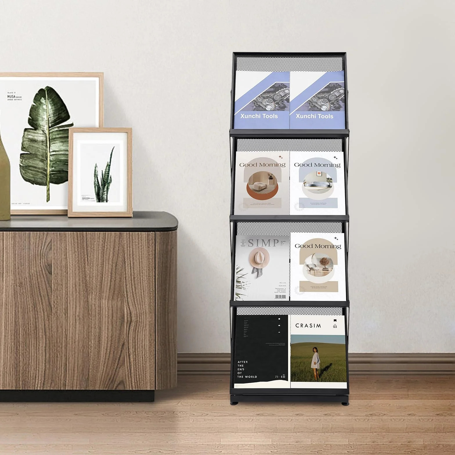 Falt Prospektständer A3 4 stufige Faltbare Stehend Prospekthalter Bodenprospektständer Hochformat Kataloghalter für Haus Büro Ständer Messe 46x37x132cm