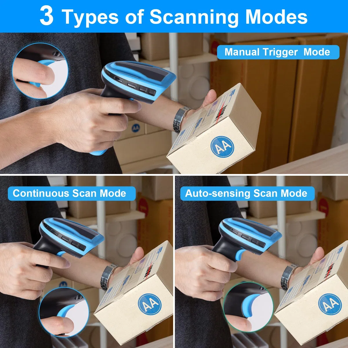 Barcode Scanner Wireless, Wiederaufladbare 1D Laser Kabelloser Scanner, Handscanner Kabellos Vielseitig 2 in 1 2.4Ghz und USB 2.0