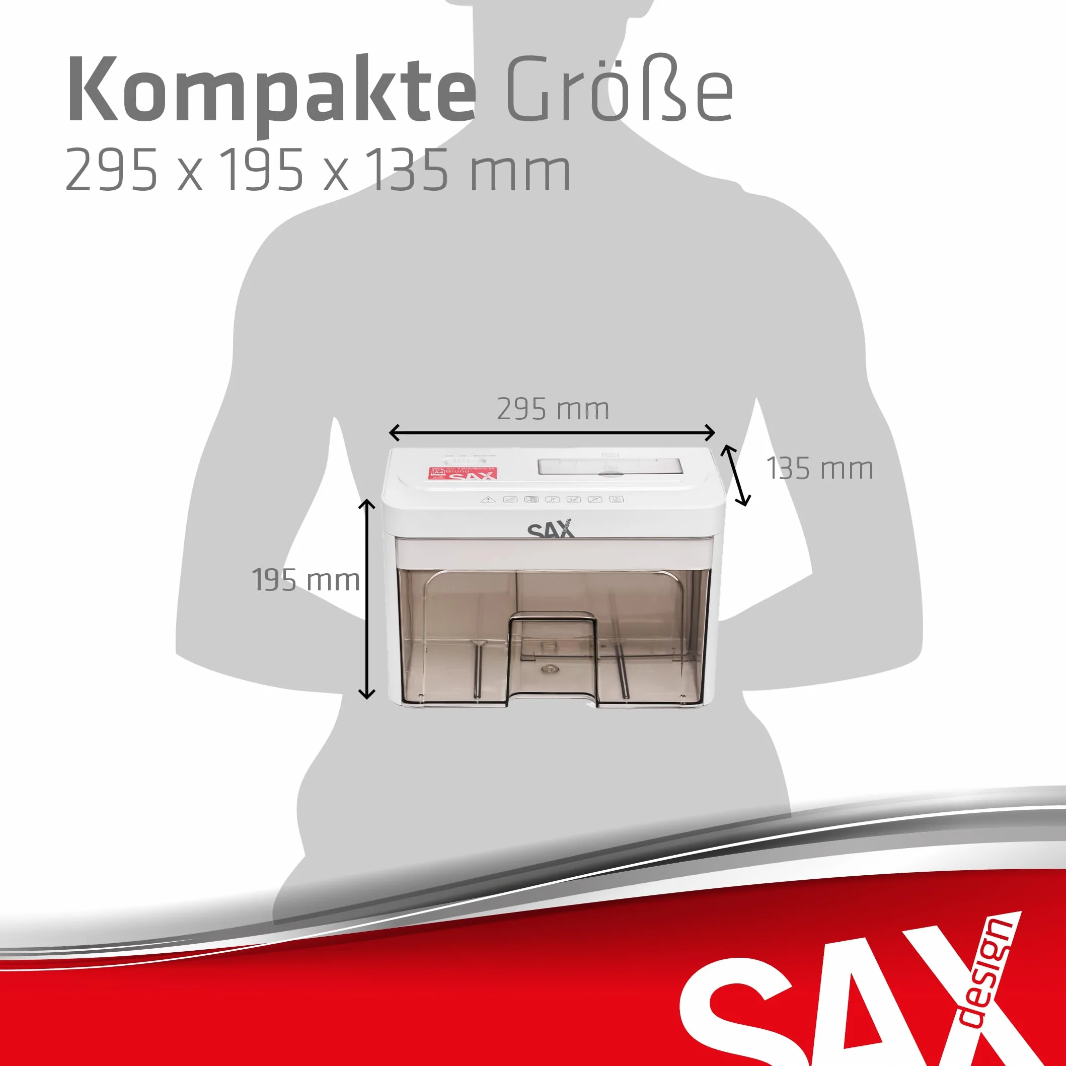 Sax Aktenvernichter Bruno – Partikelschnitt 3x18mm, Schreddert Papier, CDs & Karten, 220mm Zuführungsöffnung, 2 Blatt A4 Kapazität, 3,5L Behälter, Leise bis 70dB, Ideal für Büro & Home-Office