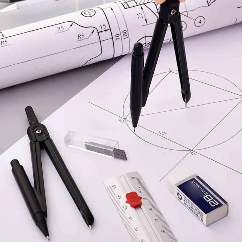 BAtlam Drafting Kit Schwarz Geometrie Math Set Kompass und Bleistift Schüler Zeichenwerkzeuge Schreibwaren Kompass Kompass Zeichnung Winkelmesser Winkelmesser for Schule (Color : 1pcs) (1pcs)