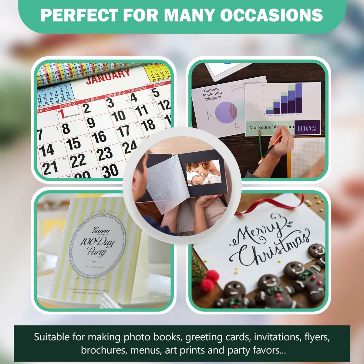 Glänzendes Fotopapier für Tintenstrahldrucker, A3+, großes Fotopapier, Super-B-Größe, 100 Stück, 200 g/m², 33 x 48 cm