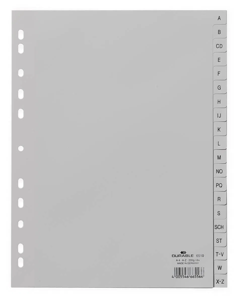 Durable A-Z Register A4, ABC Register aus PP, 20-teilig, grau, 651010