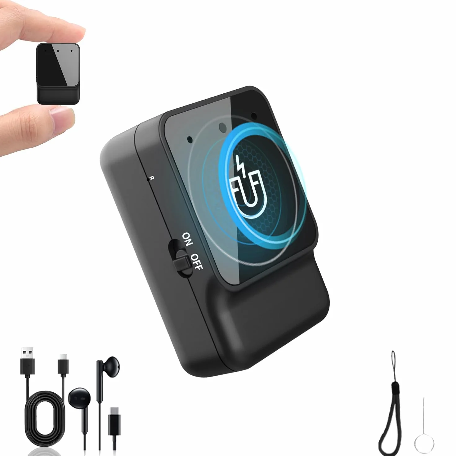 Diktiergerät Mini - Tragbares USB-C Aufnahmegerät, Geräuschreduzierung, Magnetisch, One Touch Diktiergerät, Wiederaufladbarer Audio Recorder mit Kopfhörer, für Arbeit, Studie, Meeting, Interview