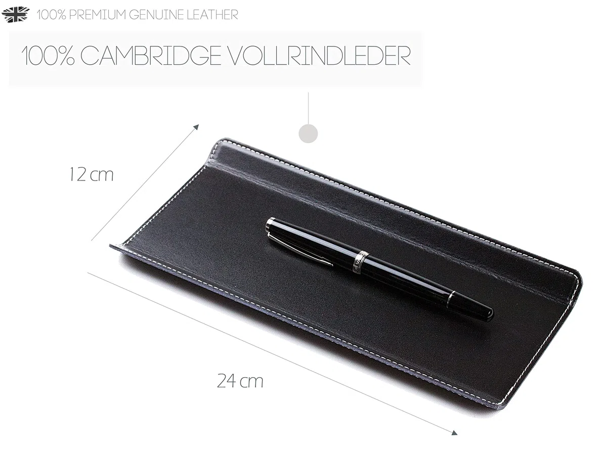 DELMON VARONE - Federschale aus Cambridge Top Grain Leder schwarz - Echtleder Stiftablage für Kugelschreiber und Füller - Elegante Stifteschale mit schwerer Metalleinlage für Schreibtisch und Büro