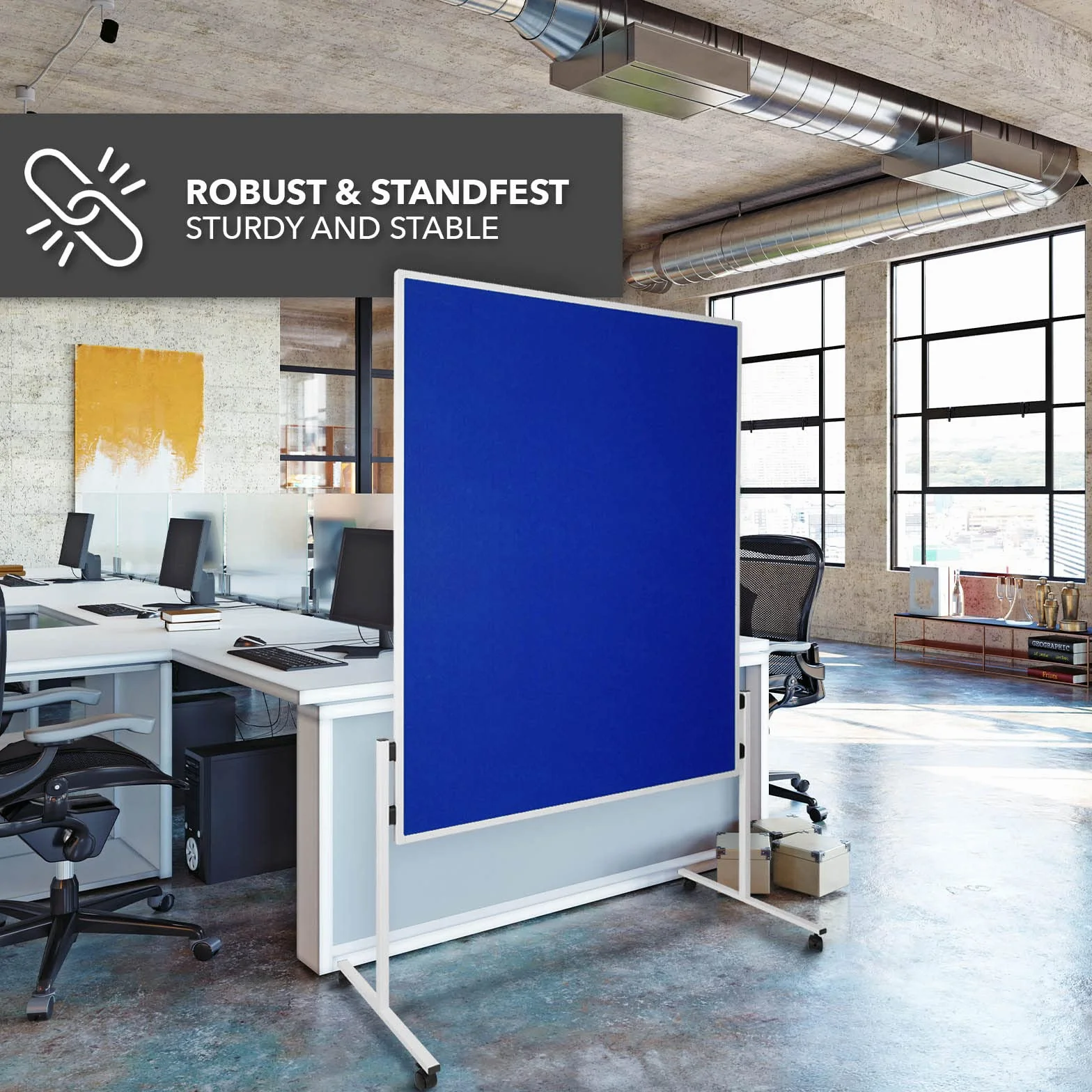 Floordirekt Filz Moderationstafel Metaplanwand mit feststellbaren Rollen | Filztafel Pinnwand | Moderationswand Doppelseitig nutzbar - Stabiler Metallrahmen (150 x 120 cm, Blau)