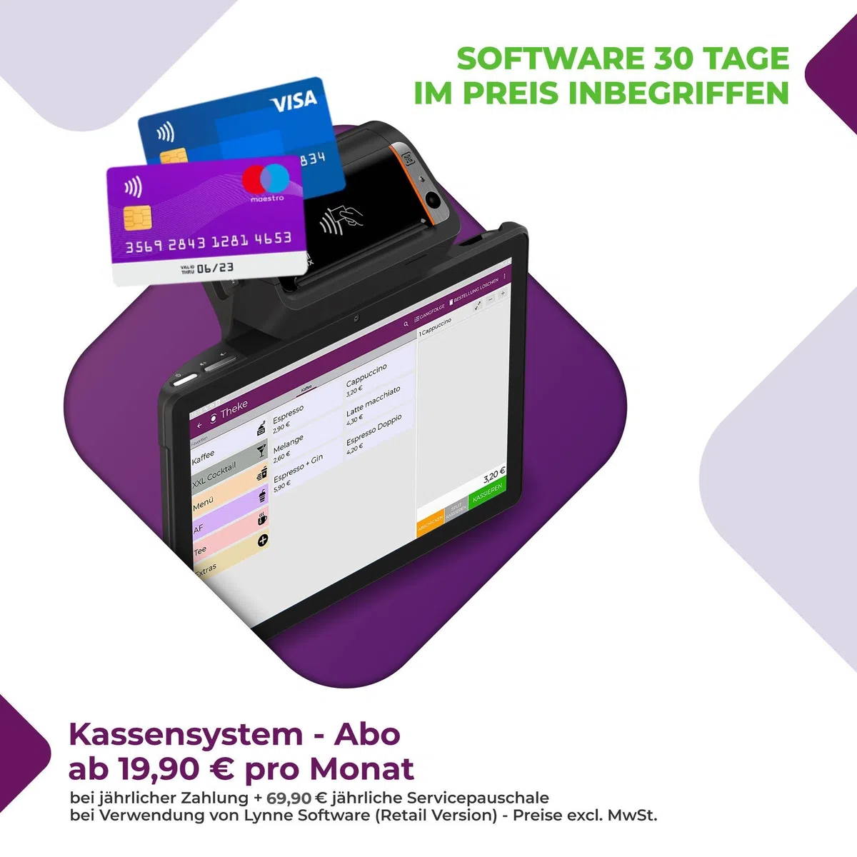 Registrierkasse TSE ready - Kassensystem mit Kartenterminal (POS) und integriertem Bondrucker - Kasse mit Kartenzahlungsgerät für Gastronomie, Handel - GRATIS Ersteinrichtung (V3 Mix - HERO 2)