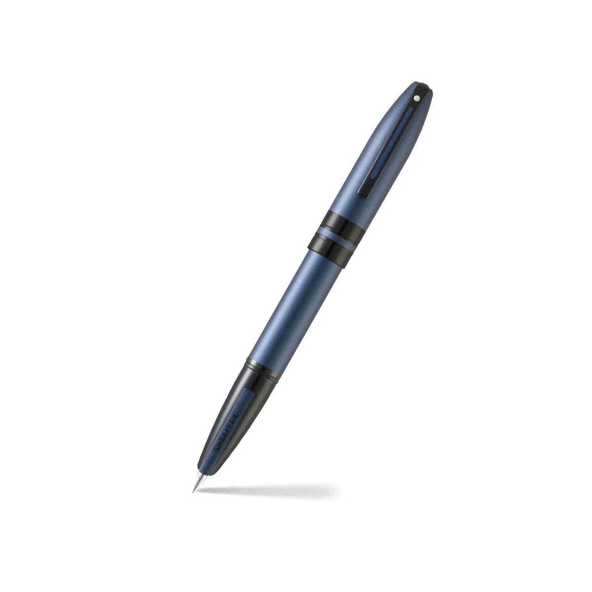 Sheaffer Icon Metallic Blau Füllfederhalter, blau-metallisches Gehäuse mit glänzend schwarzen Applikationen, mittlere Stahlfeder, inklusive Patrone & Geschenkbox