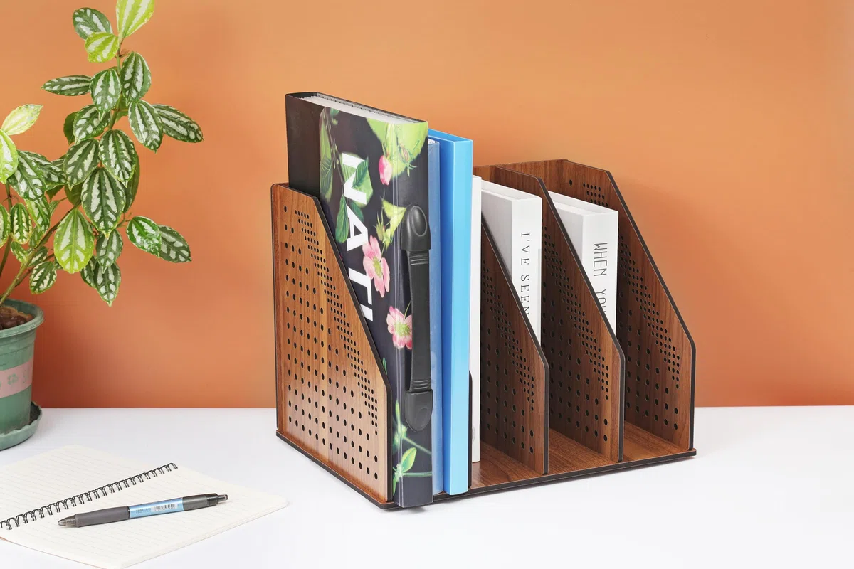 Holz Schreibtisch Organizer Büro Ablage, Ordnungssystem, Zeitschriftenhalter, Aktenablage - stilvoller Büro Organisator aus Holz für das Home Office