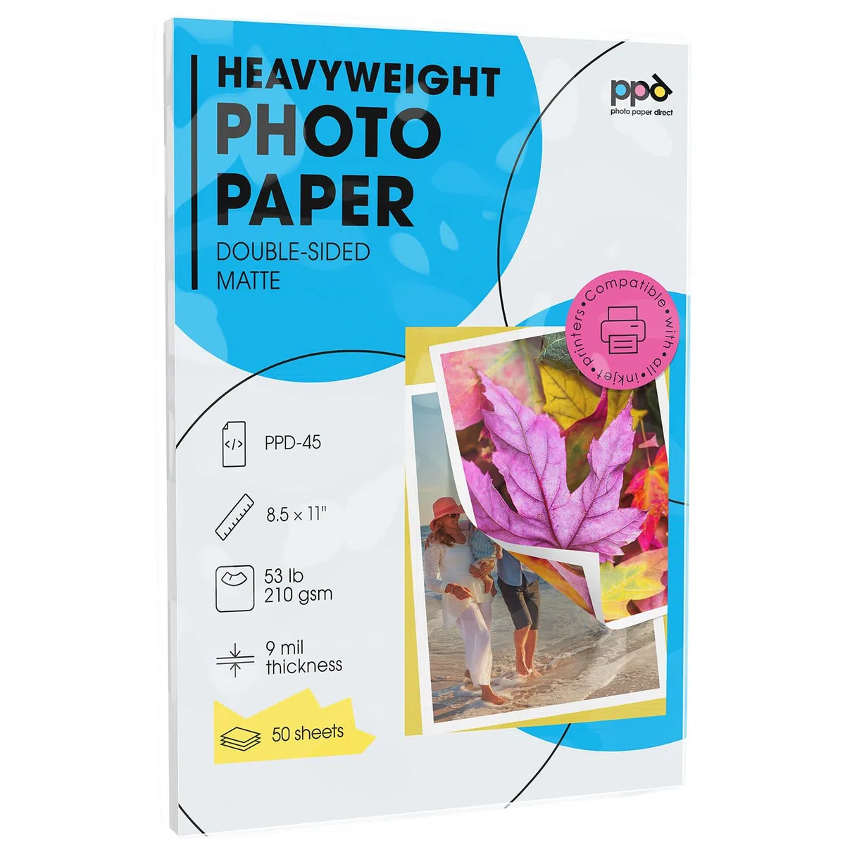 PPD Inkjet Schwergewicht, Papier matt doppelseitig,. 9 Mil 21,6 x 27,9 cm X 50 Blatt