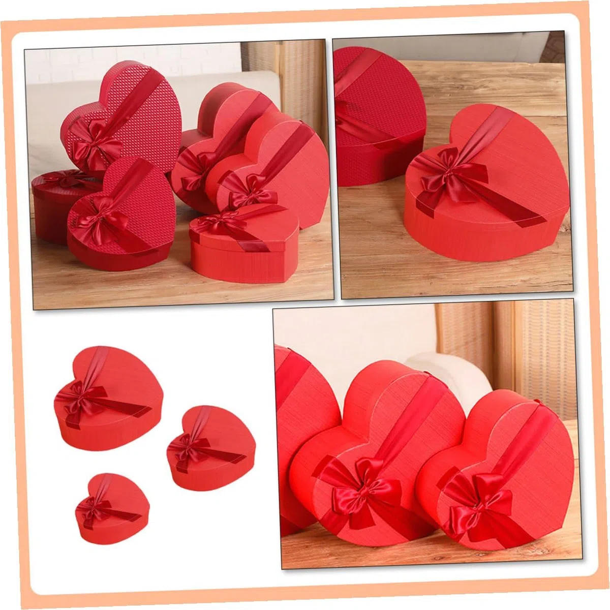 HOODANCOS Herzförmige Geschenkbox 3 Stück Rot mit Deckel und Schleife Papier Aufbewahrungsbox für Valentinstag Hochzeit Kosmetik und Party