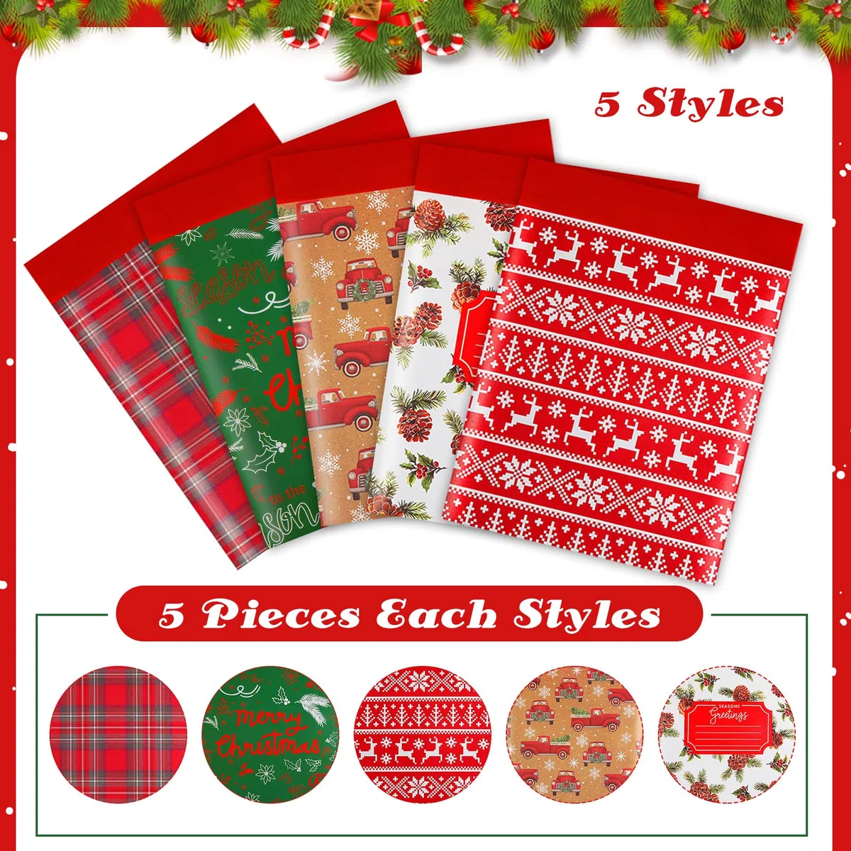 25 Stück Weihnachts-Poly-Luftpolster-Versandtaschen, 21,6 x 24,9 cm, gepolsterte Umschläge, selbstklebende Versandtaschen, Luftpolstertaschen, Versandtaschen, Luftpolstertaschen, verschiedene Stile