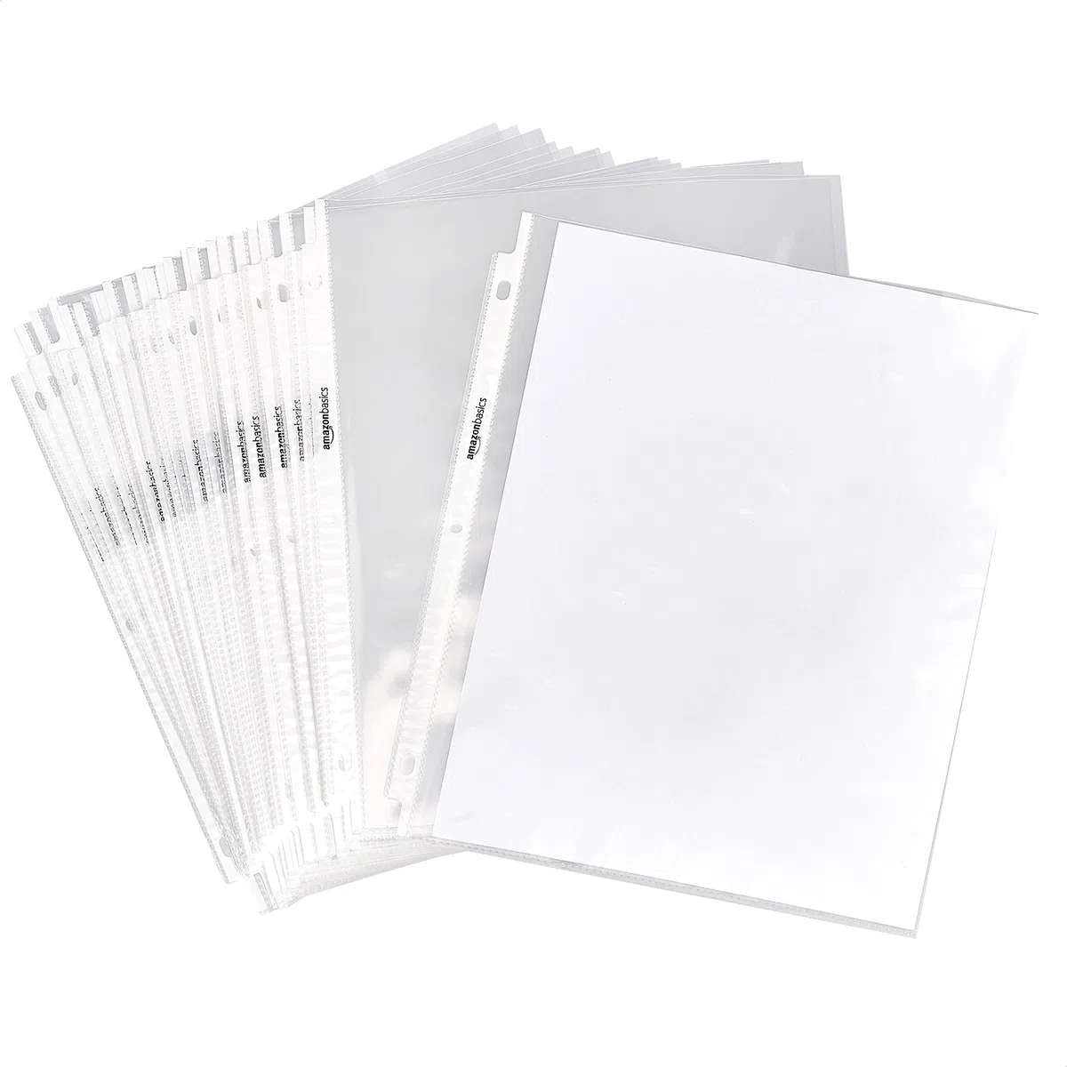 Amazon Basics Klarsichtfolien für Ringbuchordner mit 3 Ringen, ca. 21,5 x 28 cm, Briefgröße, 500 Stück, Transparent