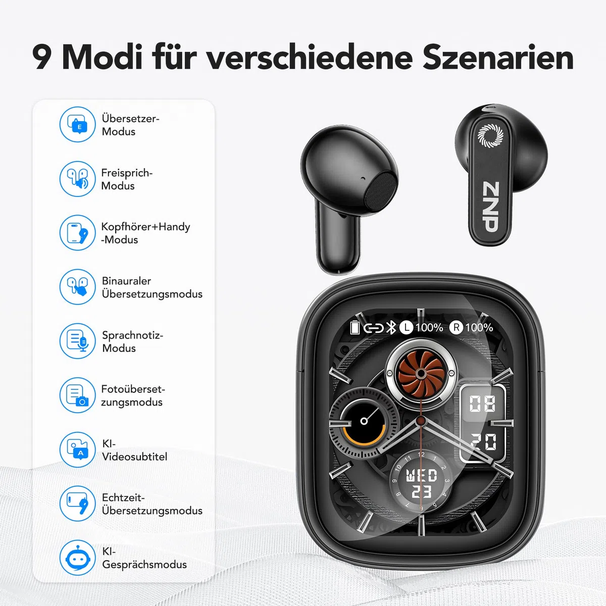 N02 KI-Übersetzer-Kopfhörer mit LCD-Touchscreen, 165 Sprachen & 9 Modi, 48 h Akkulaufzeit, Bluetooth 6.0 Sprachübersetzer-Kopfhörer mit App, Übersetzer-Ohrhörer mit HiFi-Sound, ideal für Reisen.