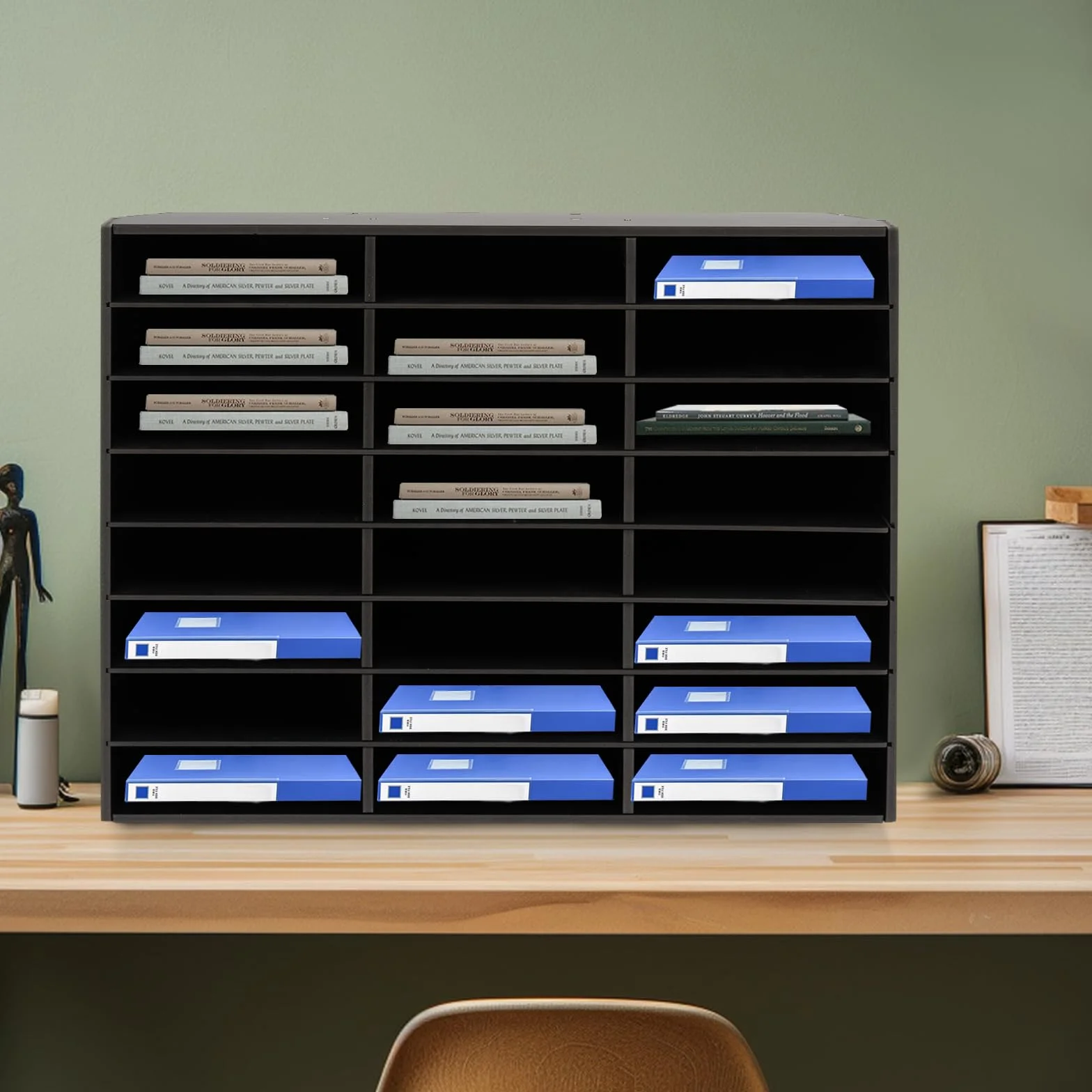 Schreibtisch Organizer 24 Fach, Schreibtisch Dokumentenablage Schreibtischablage Papierablage Schreibtisch Ablagesystem Organisation Bürobedarf Ablagen (Schwarz)