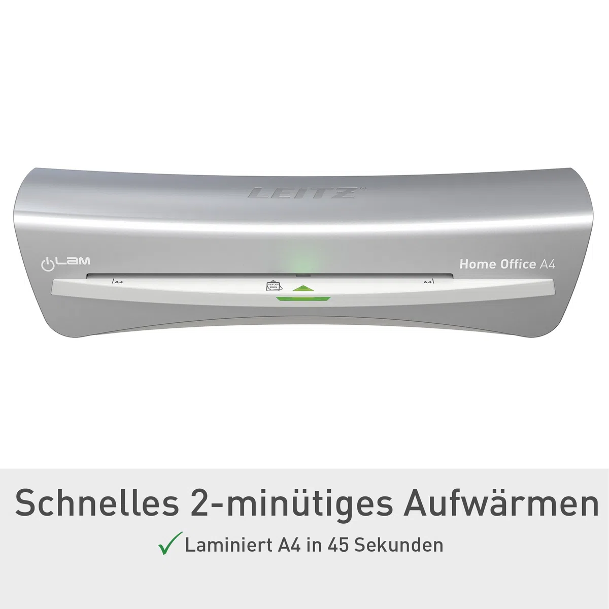 Leitz iLAM A4 Laminiergerät, sehr kurze Aufwärmzeit von 2 Min, 75-125 mic, Smart LED Status, Anti-Stau, Auto-Abschaltung, inkl 5x A4-Laminierfolien, Für Home Office und Büro, Silber und Weiß, 73680089