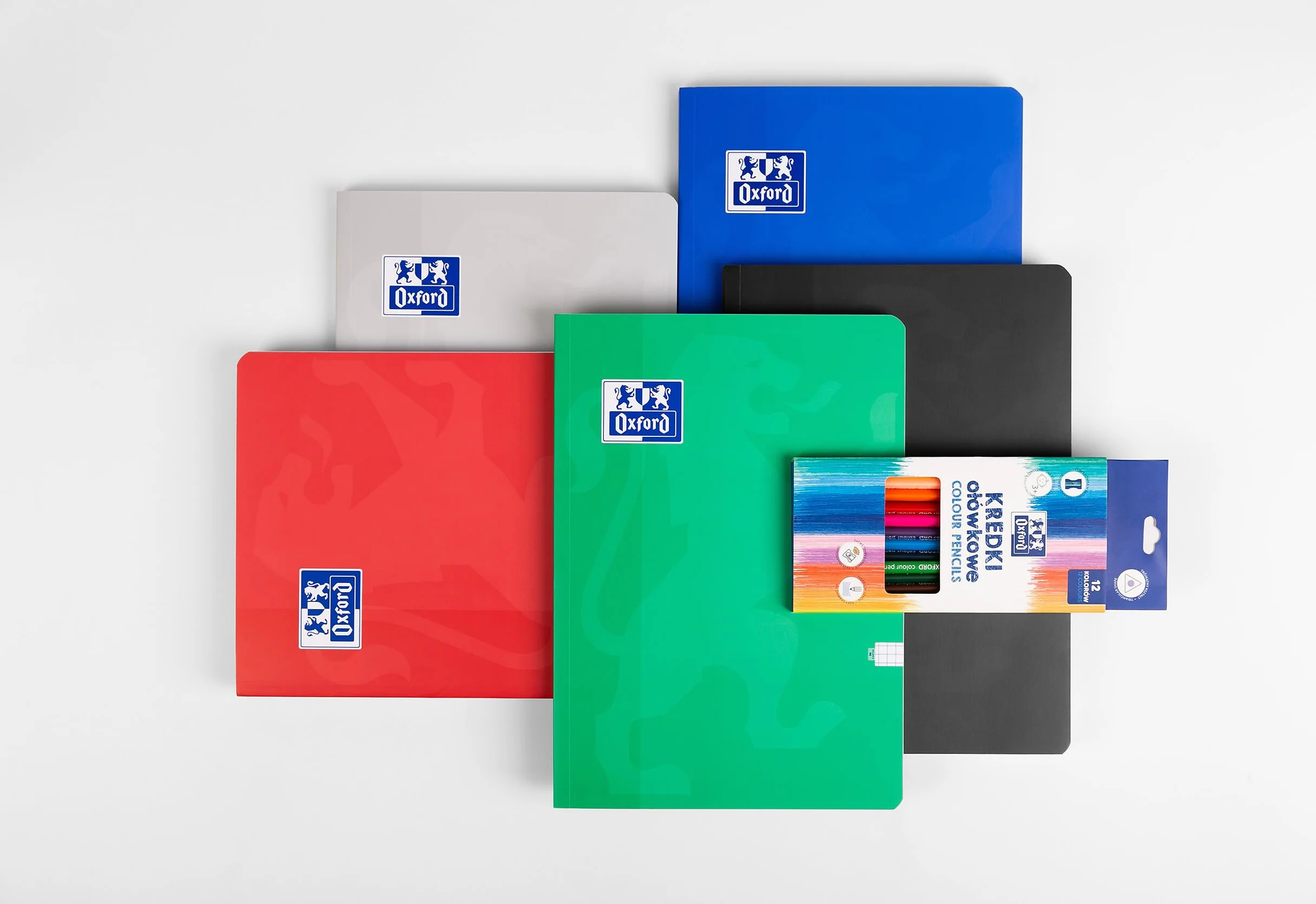 Oxford Notizbuch A4, 96 Blätter, kariert, 5 Stück-Packung Farbenmix