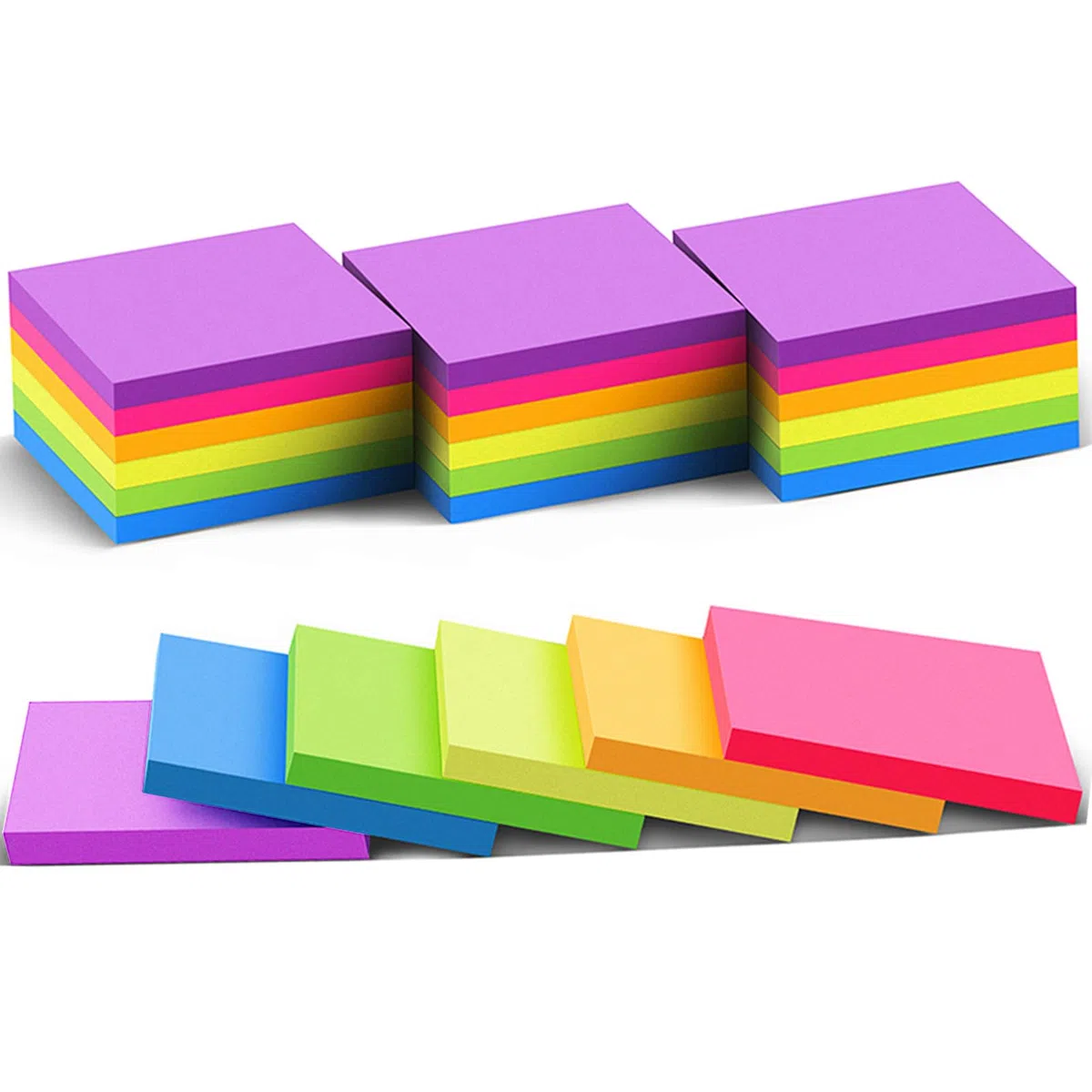 Helle, bunte, helle Haftnotizen 7,6 x 7,6 cm, stark klebend, 74 Blatt/Block (24er-Pack)