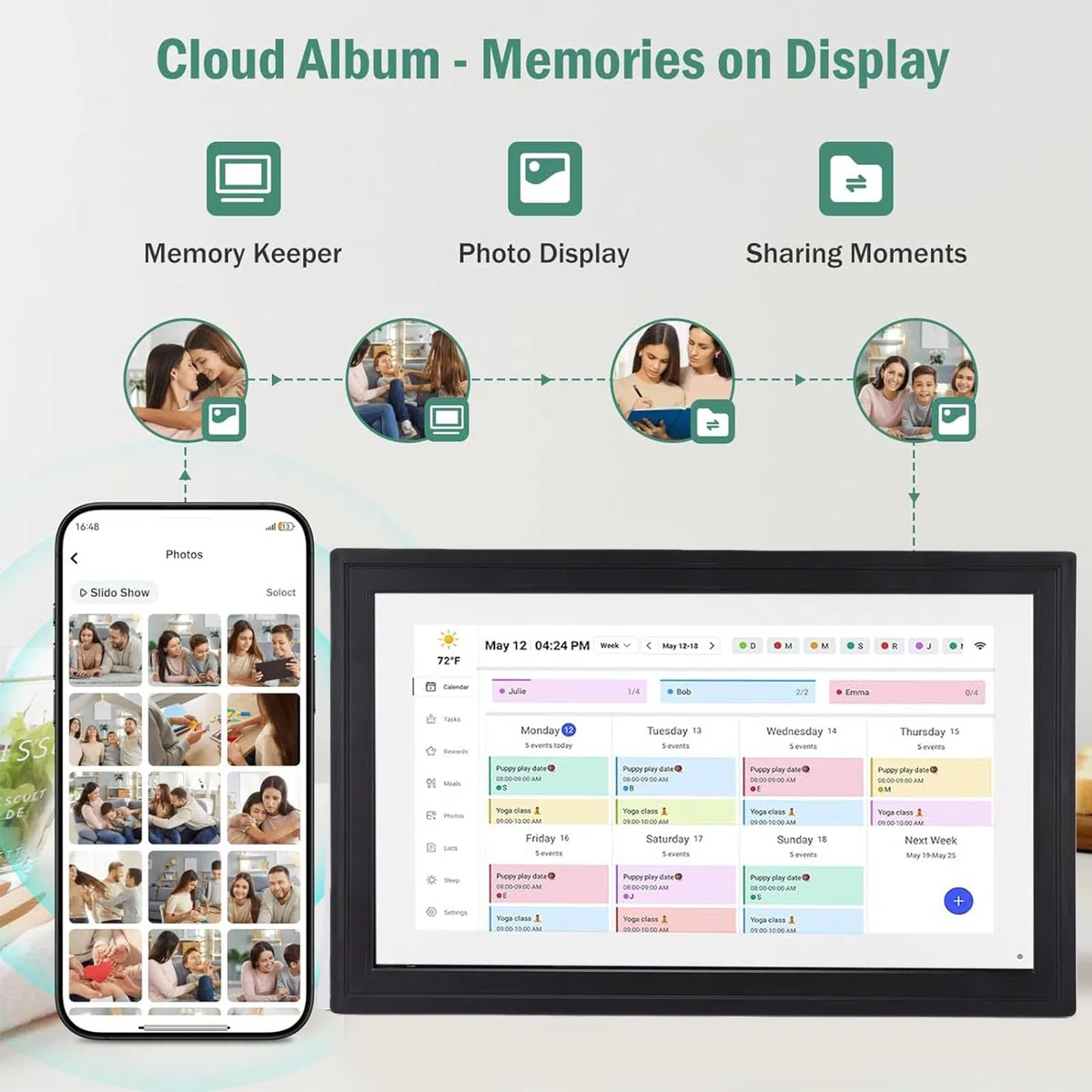 21,5-Zoll-Smart-Touchscreen-Digitalkalender, WLAN-Wandmontierbarer Familienplaner mit Interaktiver Aufgabentabelle und App-Steuerung, für Cozi Yahoo Sync (EU-Stecker)