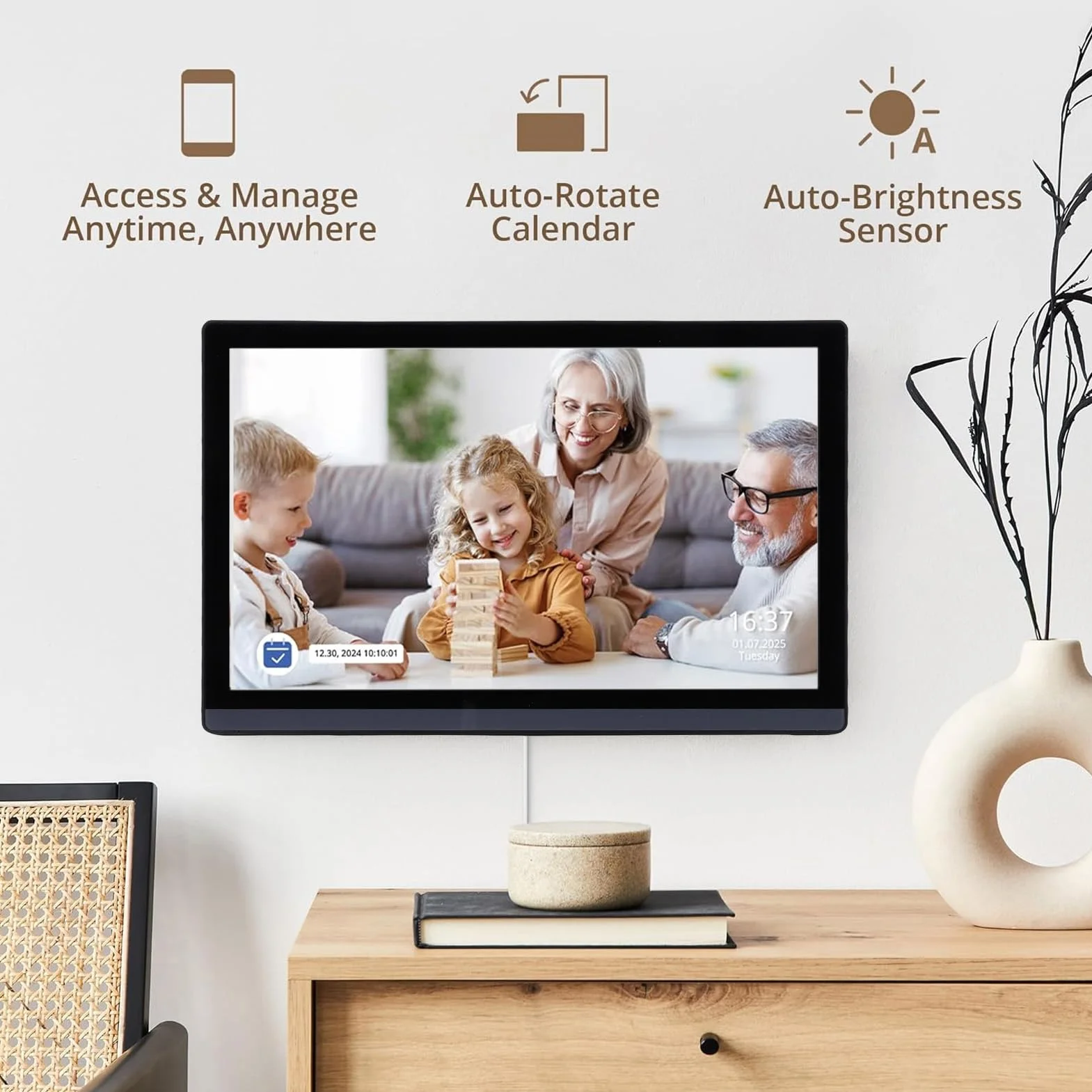 Elektronischer 17,3-Zoll-HD-Touchscreen-Kalender mit Farbcodierten Aufgaben für Einfache Verwaltung und Essensplanung. Horizontaler Intelligenter Familienplaner für Vielbeschäftigte Eltern