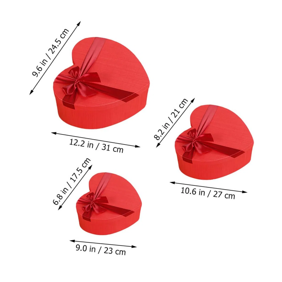 HOODANCOS Herzförmige Geschenkbox 3 Stück Rot mit Deckel und Schleife Papier Aufbewahrungsbox für Valentinstag Hochzeit Kosmetik und Party