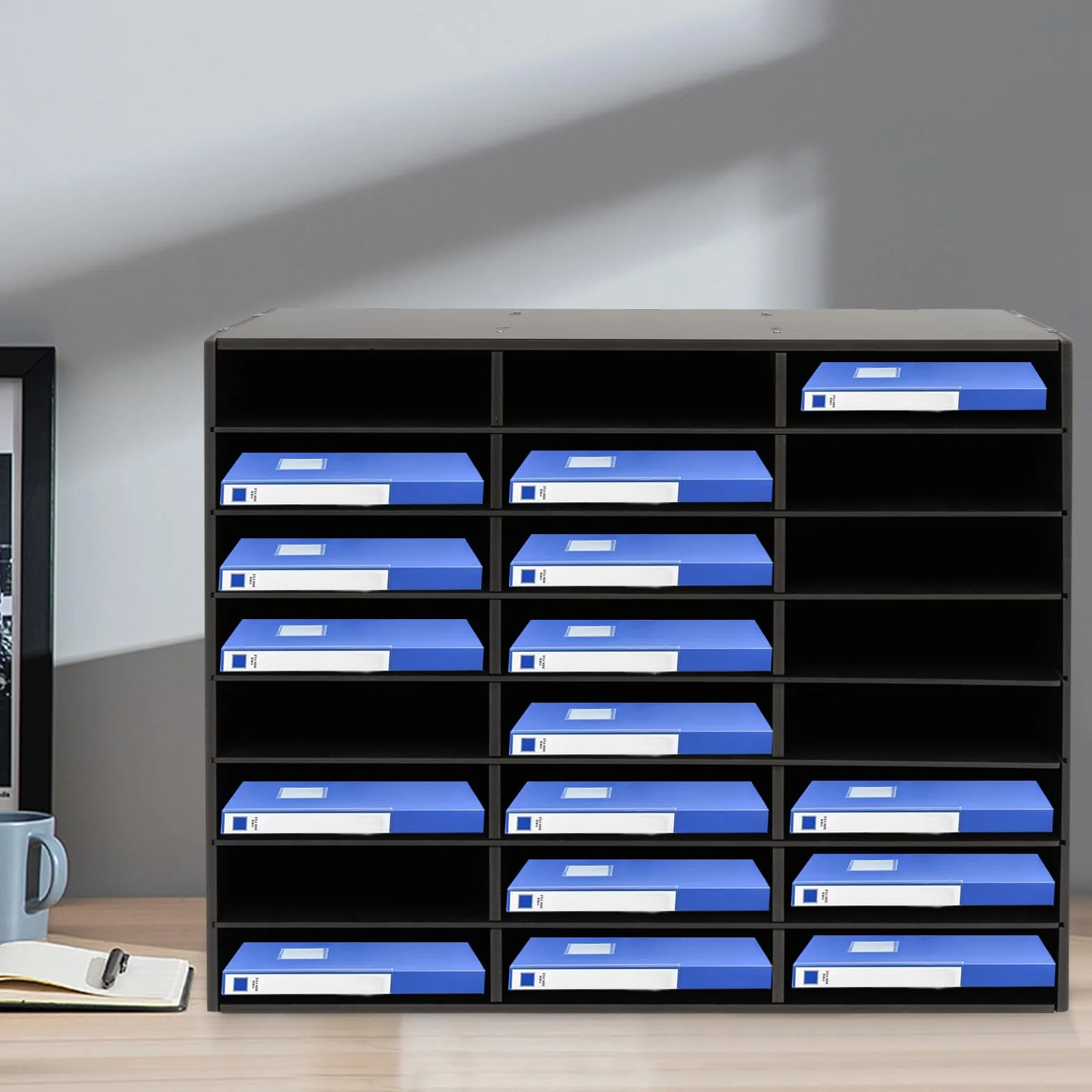 Schreibtisch Organizer 24 Fach, Schreibtisch Dokumentenablage Schreibtischablage Papierablage Schreibtisch Ablagesystem Organisation Bürobedarf Ablagen (Schwarz)