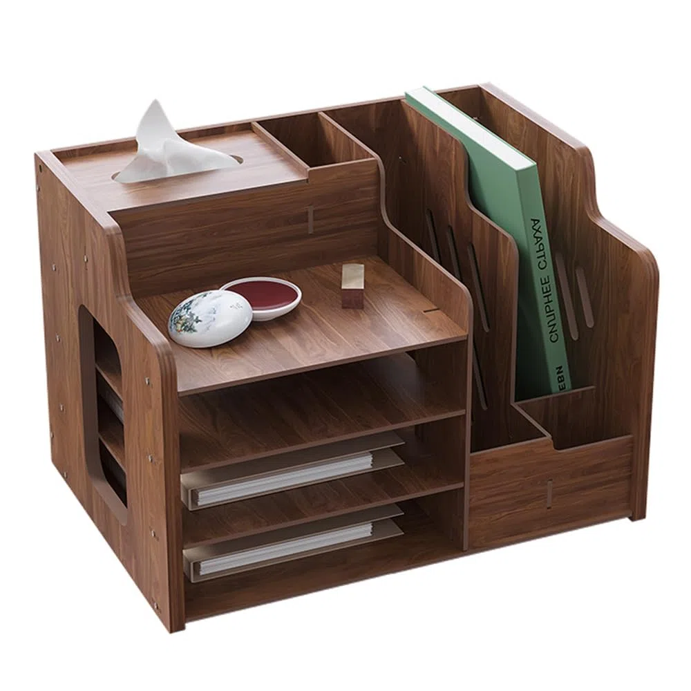 Schreibtisch-Organizer aus Holz, große Kapazität, Schreibtisch-Organizer, Aktenregal, A4-Papier-Dokumentensortierer, DIY Bürobedarf, Aufbewahrungsbox für Zuhause, Büro und Schule (JB07 Walnussholz)
