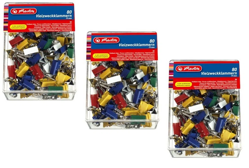 Herlitz 10411148 Vielzweckklammern Box, 19mm, 80 Stück, farbig (Vielzweckklammern 19mm | 3 Boxen)