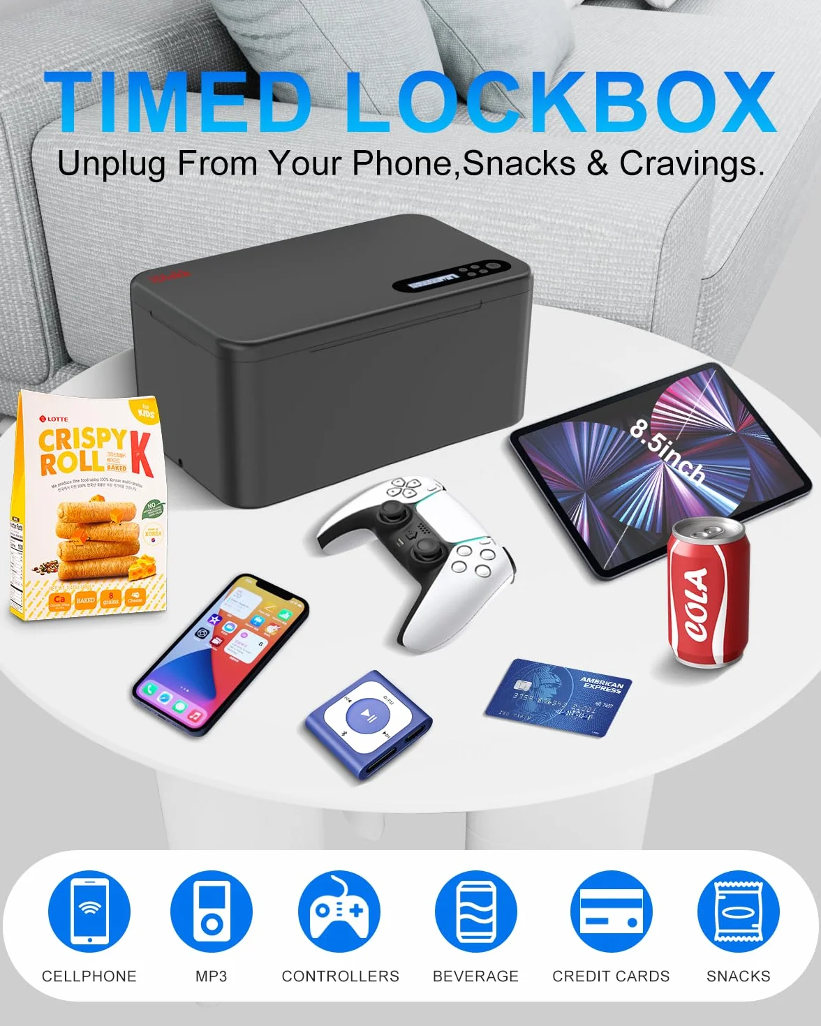 iDiskk Safe Timed Lock Box, Telefonschlossbox mit Timer, Trennen von Handys, Standard-Selbststeuerungs-Timer-Schlossbox für Suchtmanagement, Schwarz