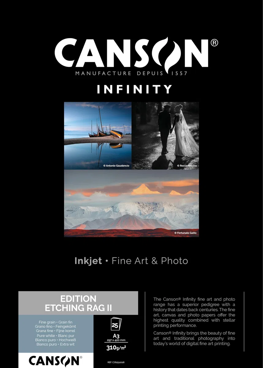 Canson Infinity Edition Etching Rag, digitales Fotopapier, feine Körnung, 310 g, Box, A3-29,7 x 42 cm, Weiß, 25 Blatt