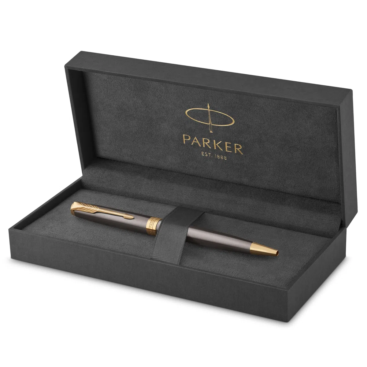 Parker Sonnet Kugelschreiber | grau lackiert mit goldenen Zierteilen | mittlere Spitze | Nachfüllpackung schwarze Tinte | Geschenkbox | perfekte Geschenke zum Schulabschluss
