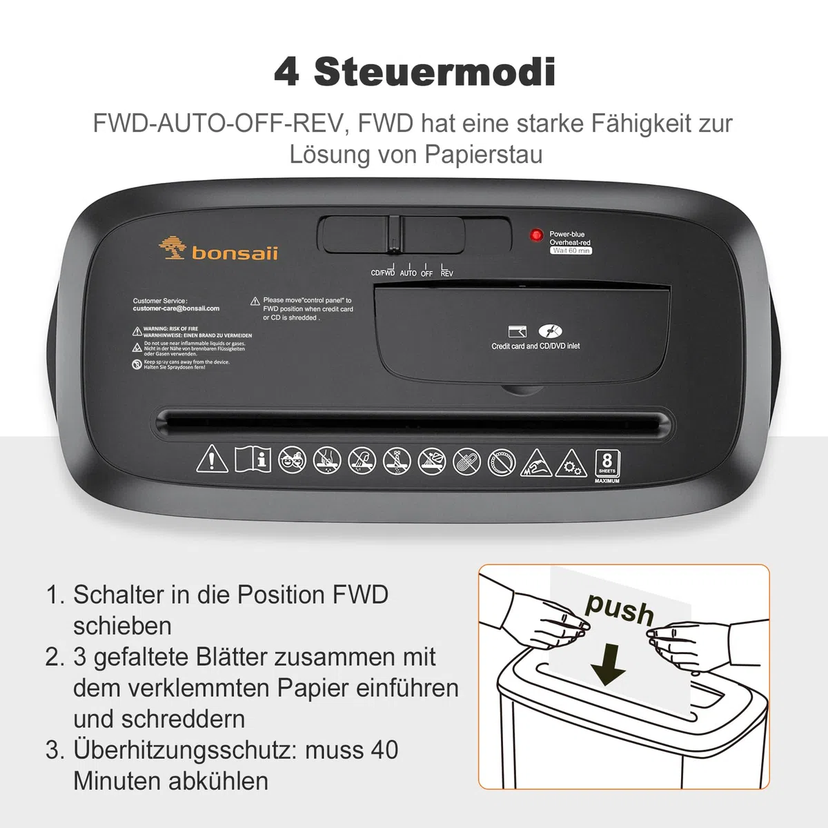 Bonsaii Aktenvernichter, 8-Blatt Streifenschnitt Papierschredder für Home Office, CD/Kreditkarten Schredder mit Überhitzungsschutz, Reißwolf, 13 Liter Papierkorb (S120-C)