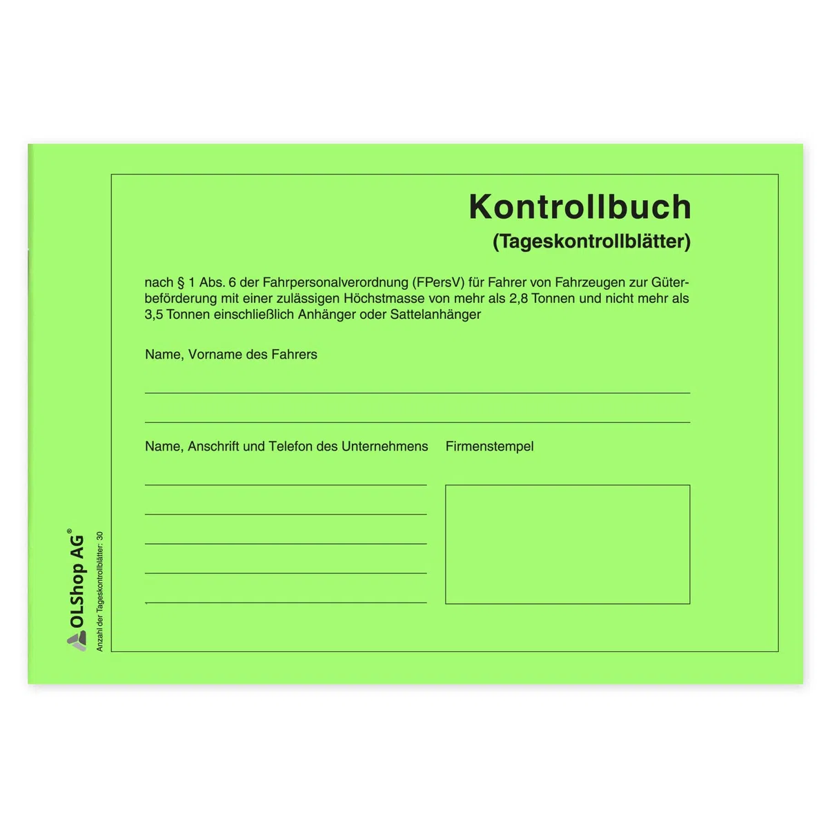10 Persönliche Kontrollbücher DIN A5 quer, Tageskontrollblätter, Fahrtenkontrollbuch, Kontrollblätter, Persönliches Kontrollbuch, perforiert - Seiten einzeln heraustrennbar