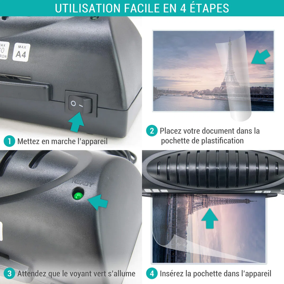 Waytex 78210V Laminiergerät für Format A4/A5/A6/A7 bis 2 x 80 Mic, Schwarz