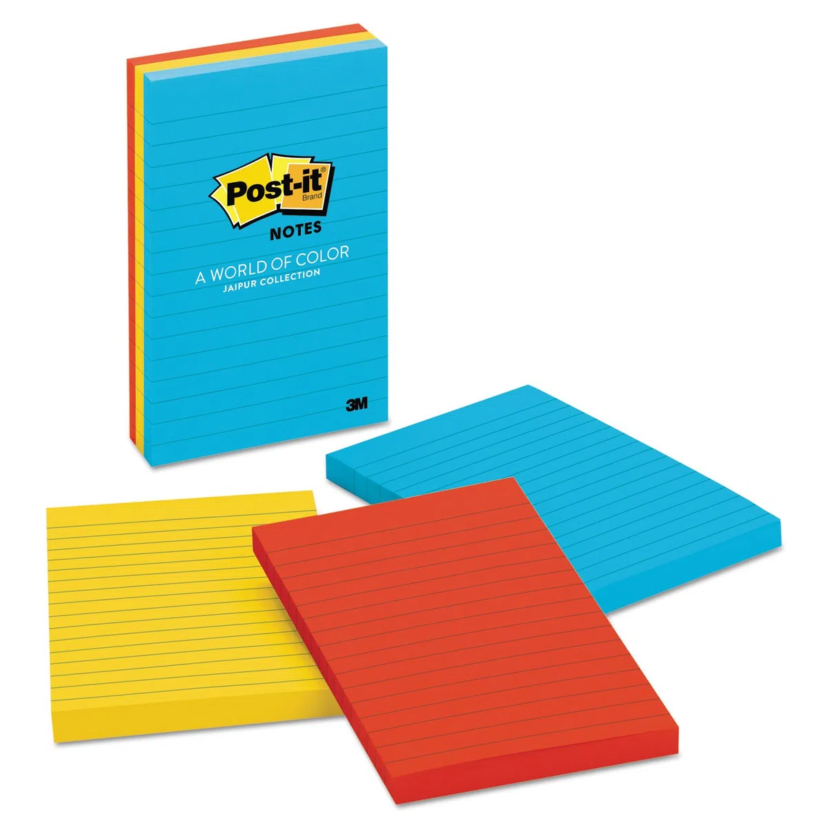 Post-it - Post-it Notes,Lined, 4"x6",3/PK,100 Sh/Pad, Assorted, Sold as 1 Package, MMM6603AU