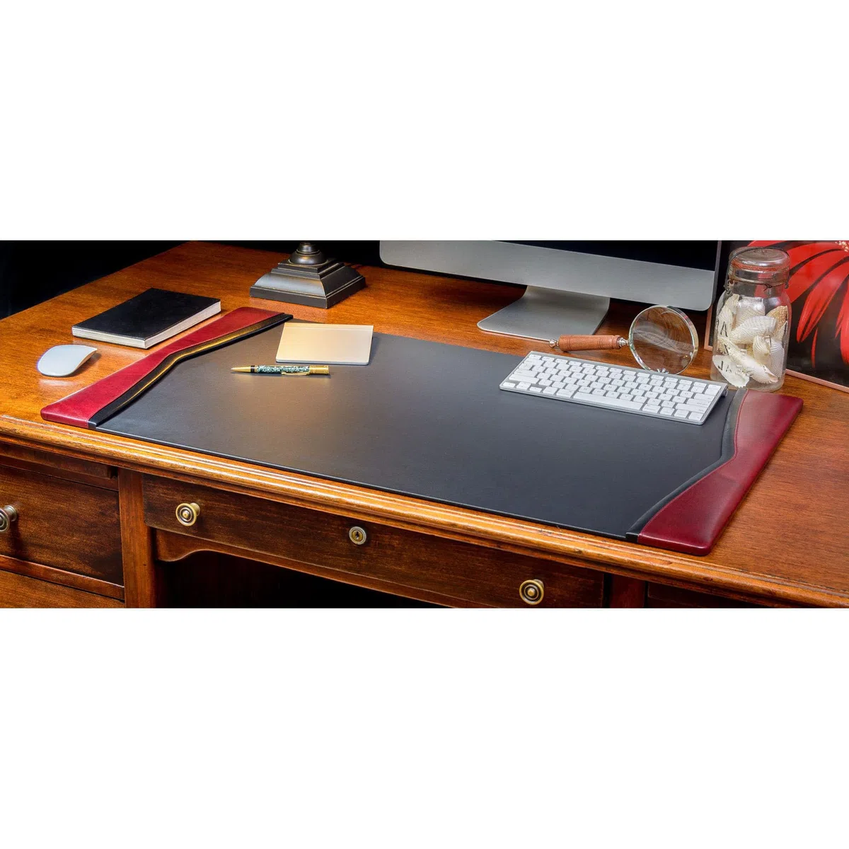 Dacasso 8-teiliges Schreibtischzubehör-Set aus Leder mit schwarzem Rand, Schreibunterlage, Unterlage und Schreibtisch-Organisations-Essentials – Executive Decor und Oberflächenschutz