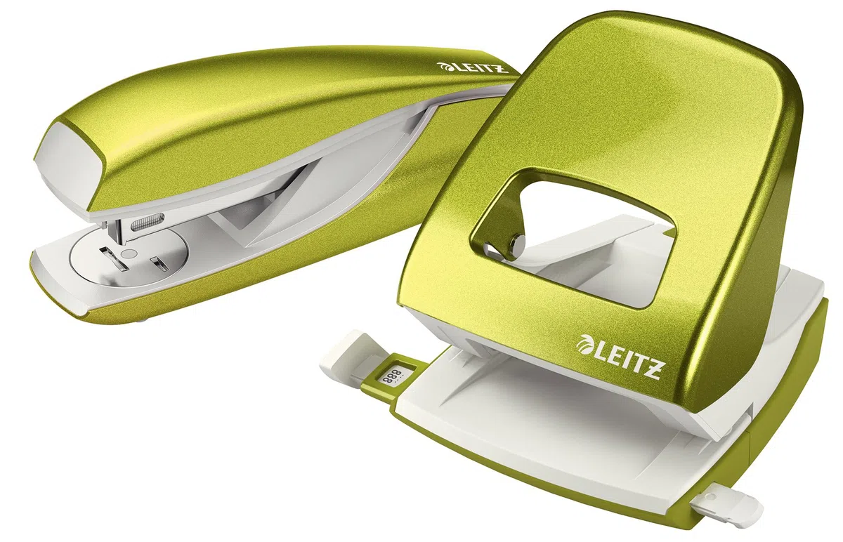 Esselte Leitz Locher NeXXt 5008 und Heftgerät NeXXt 5502 im Set, grün metallic